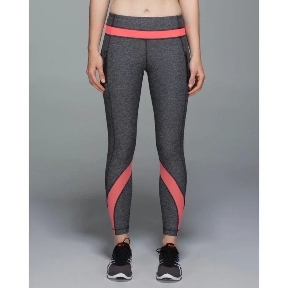Lululemon Inspire Tight II (Mesh) Heathered Black / Grapefruit size 8 workout